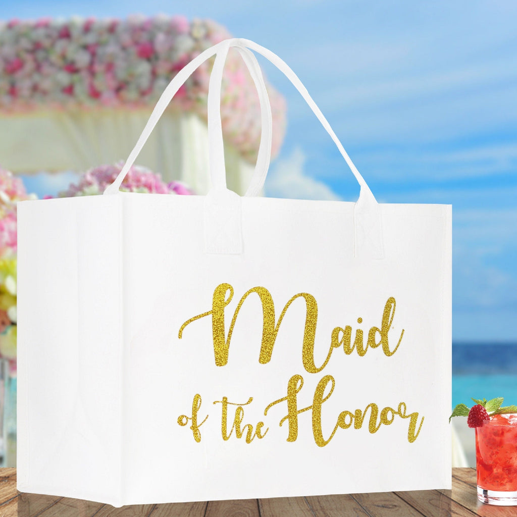 Maid of The Honor Large Print Tote Bag 100% Cotton Canvas Bridal Party Tote Bachelorette Bag Bridal Chic Tote Bags Wedding Totes