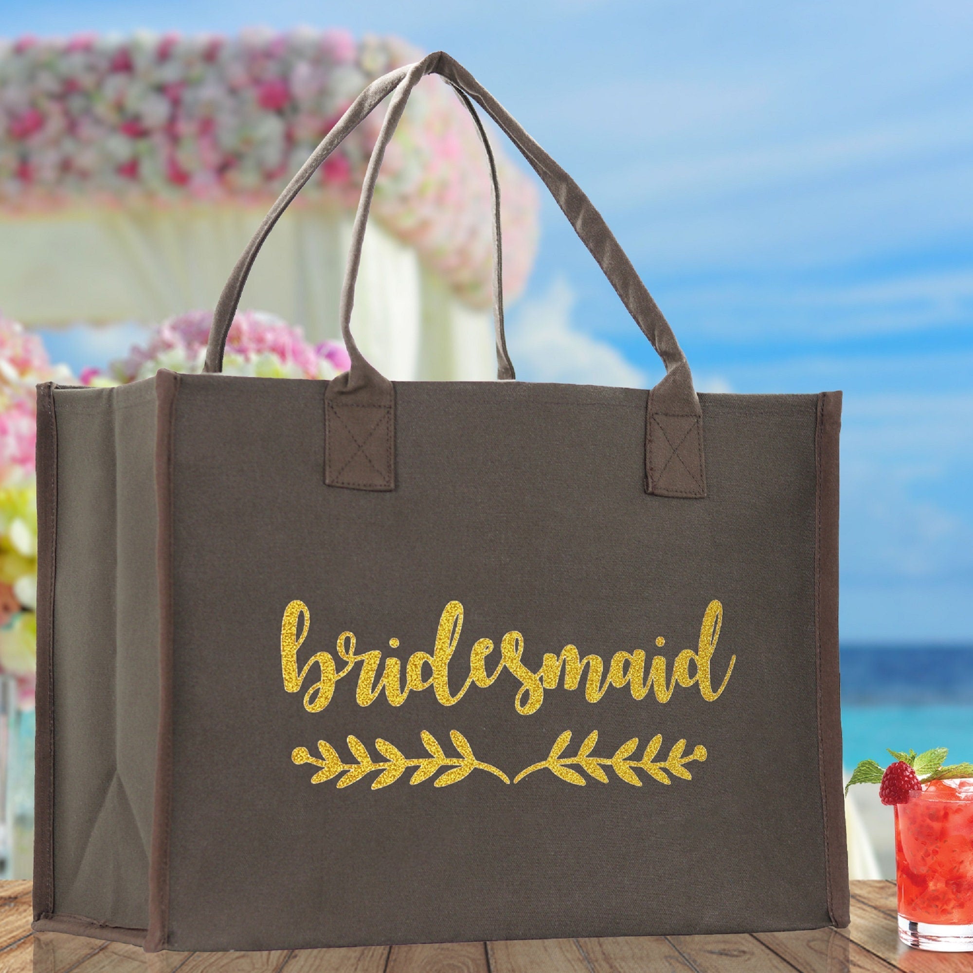 Bridesmaid Large Print Tote Bag 100% Cotton Canvas Bridal Party Tote Bachelorette Bag Bridal Chic Tote Bags Wedding Totes
