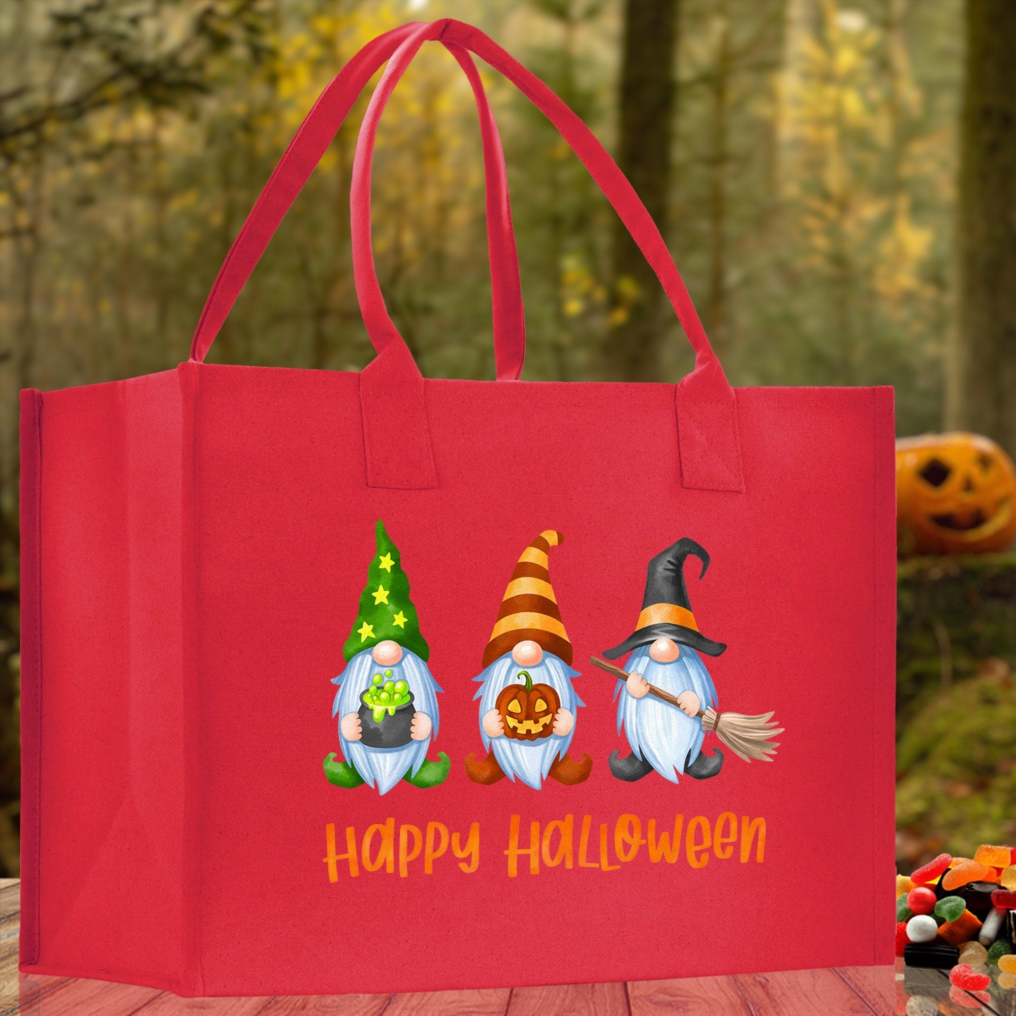 Halloween Trick or Treat Tote Bag Halloween Tote Bag for Kids Halloween Gift Halloween Candy Bag Halloween Doodles Cute Canvas Tote Bag