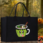 Halloween Trick or Treat Tote Bag Halloween Tote Bag for Kids Halloween Gift Halloween Candy Bag Halloween Doodles Cute Canvas Tote Bag