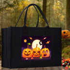 Halloween Trick or Treat Tote Bag Halloween Tote Bag for Kids Halloween Gift Halloween Candy Bag Halloween Doodles Cute Canvas Tote Bag