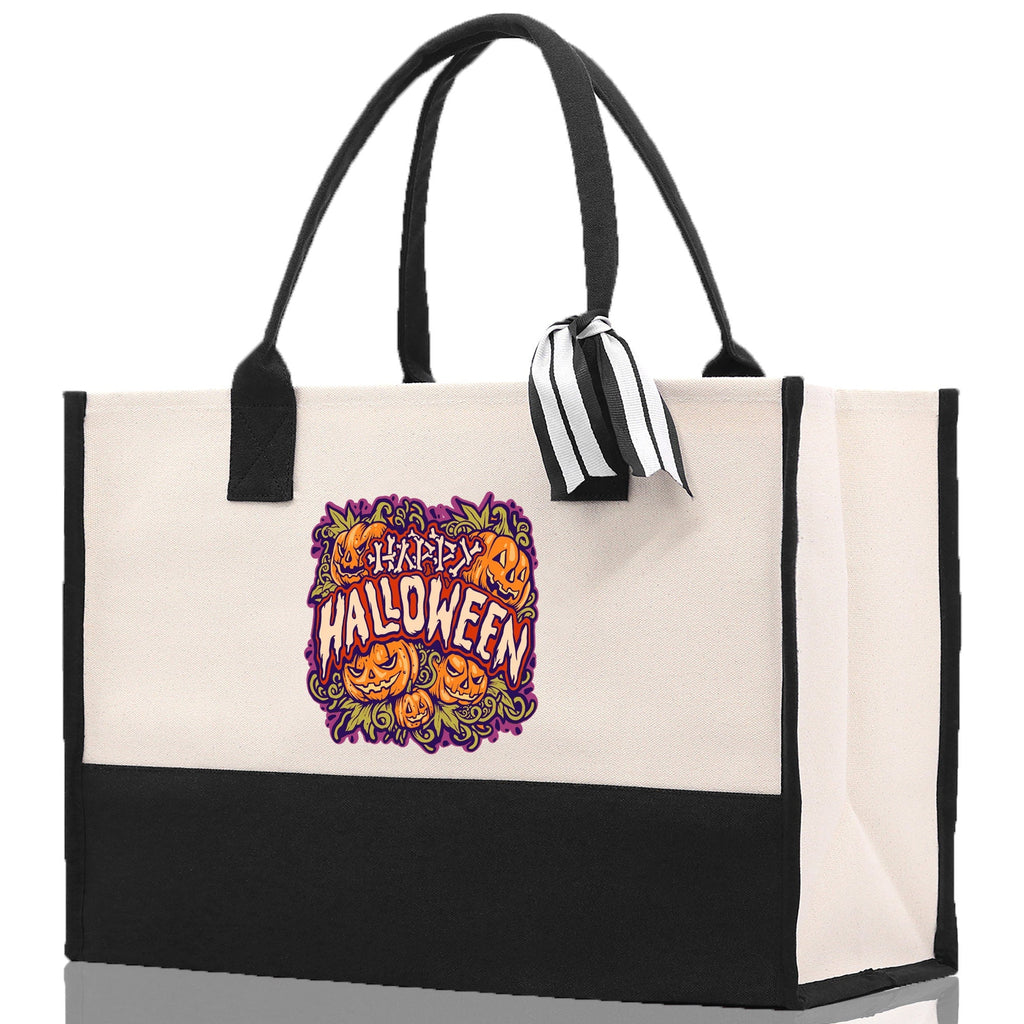 Halloween Trick or Treat Tote Bag Halloween Tote Bag for Kids Halloween Gift Halloween Candy Bag Halloween Doodles Cute Canvas Tote Bag
