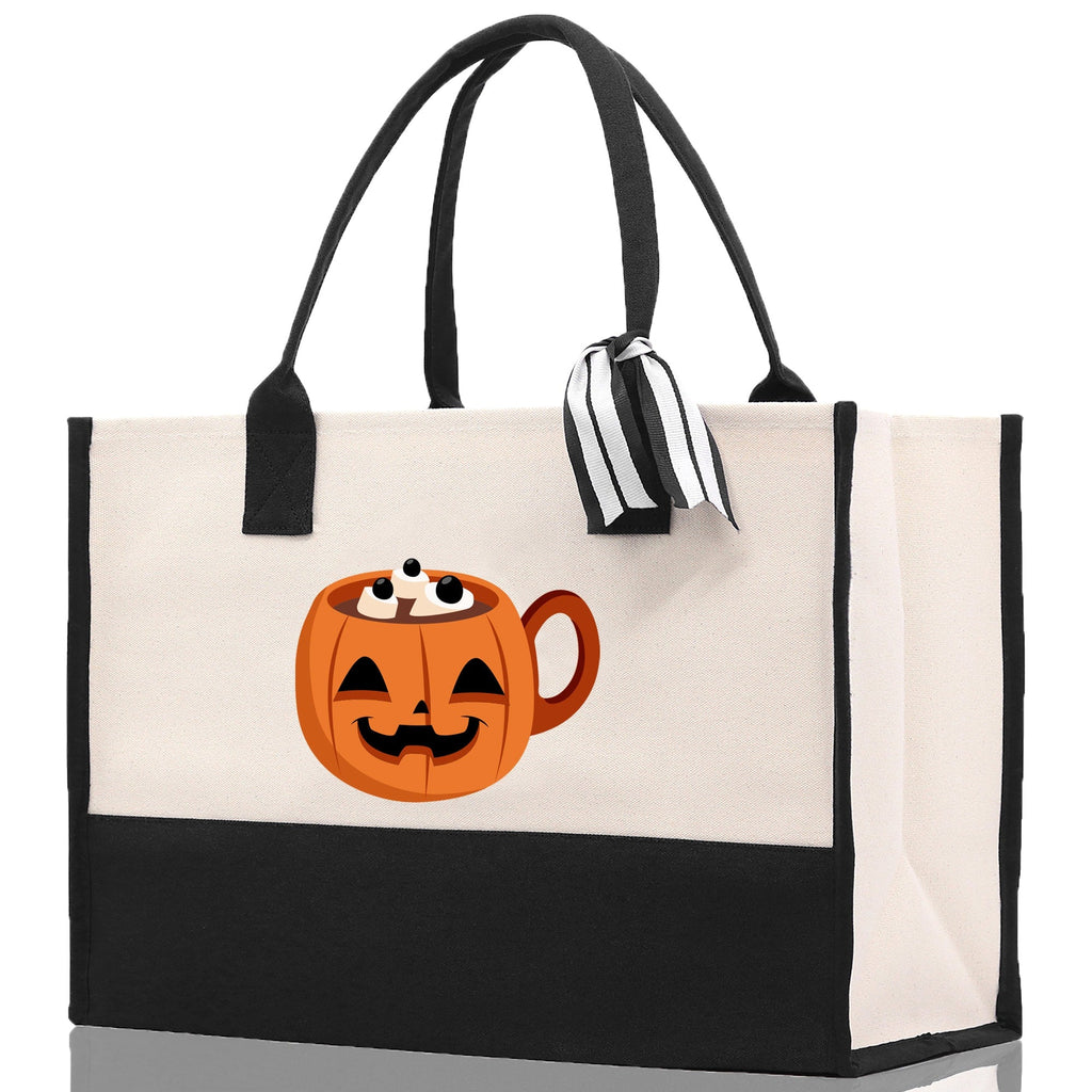 Halloween Trick or Treat Tote Bag Halloween Tote Bag for Kids Halloween Gift Halloween Candy Bag Halloween Doodles Cute Canvas Tote Bag