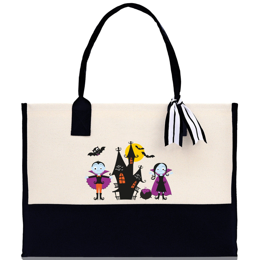 Halloween Trick or Treat Tote Bag Halloween Tote Bag for Kids Halloween Gift Halloween Candy Bag Halloween Doodles Cute Canvas Tote Bag