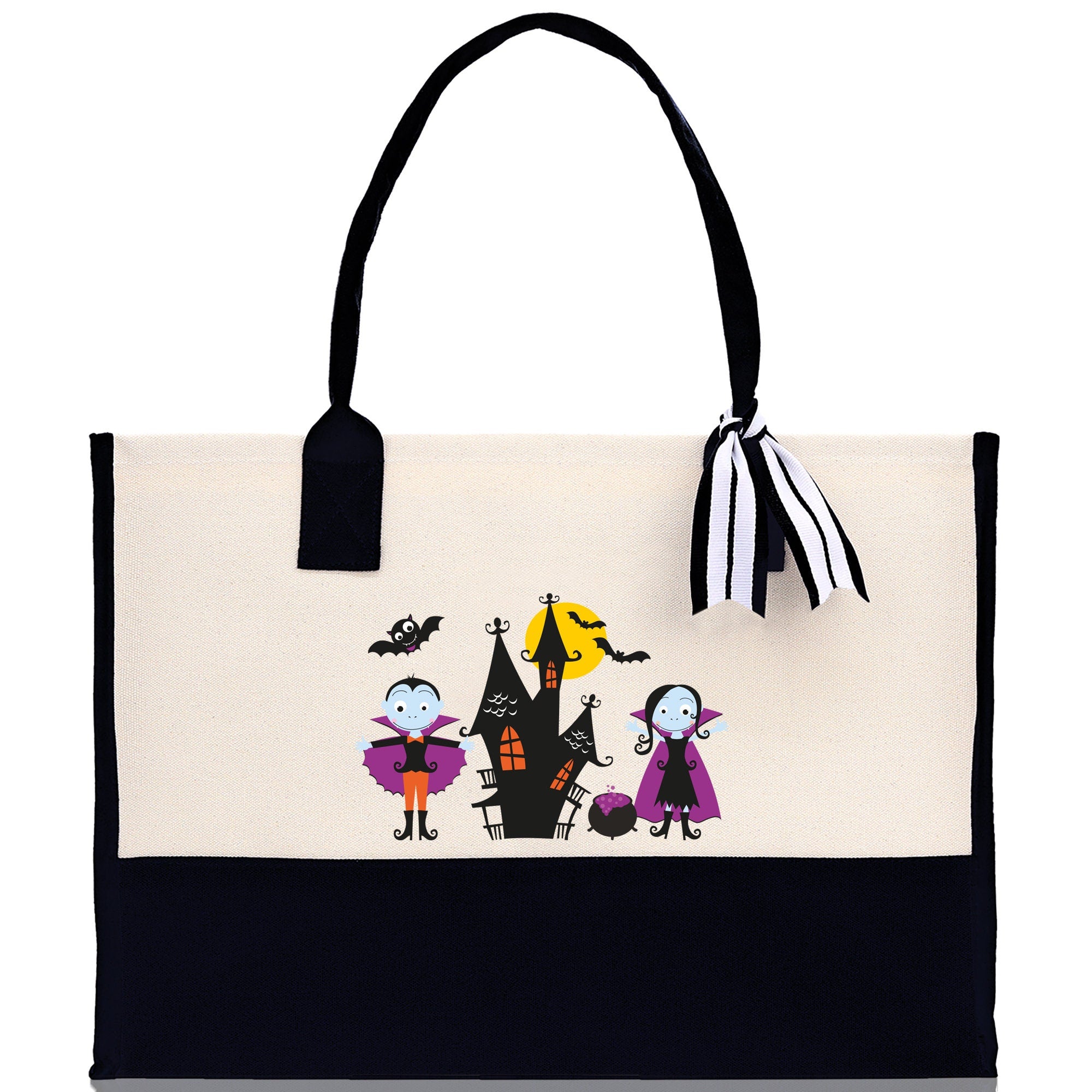 Halloween Trick or Treat Tote Bag Halloween Tote Bag for Kids Halloween Gift Halloween Candy Bag Halloween Doodles Cute Canvas Tote Bag