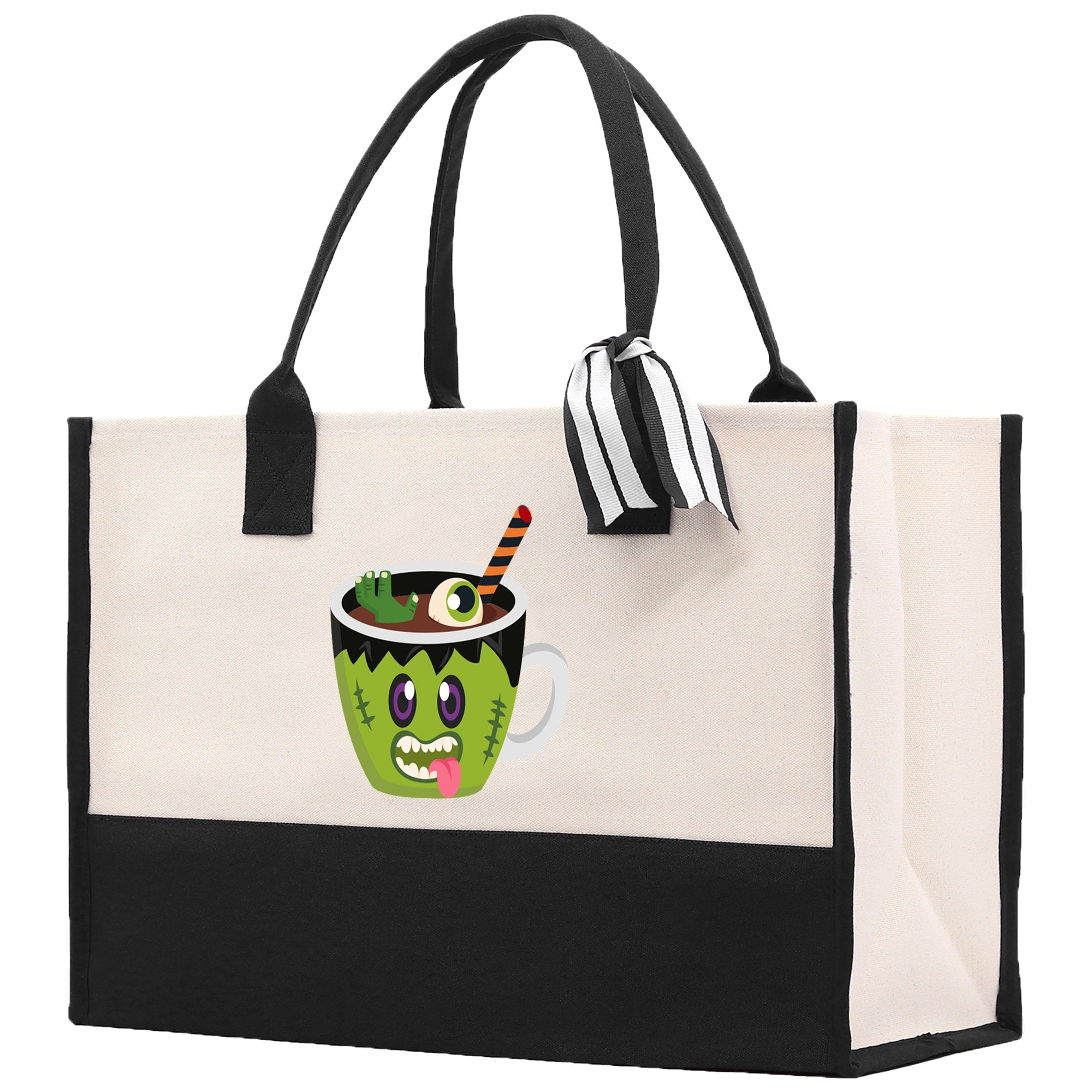 Halloween Trick or Treat Tote Bag Halloween Tote Bag for Kids Halloween Gift Halloween Candy Bag Halloween Doodles Cute Canvas Tote Bag