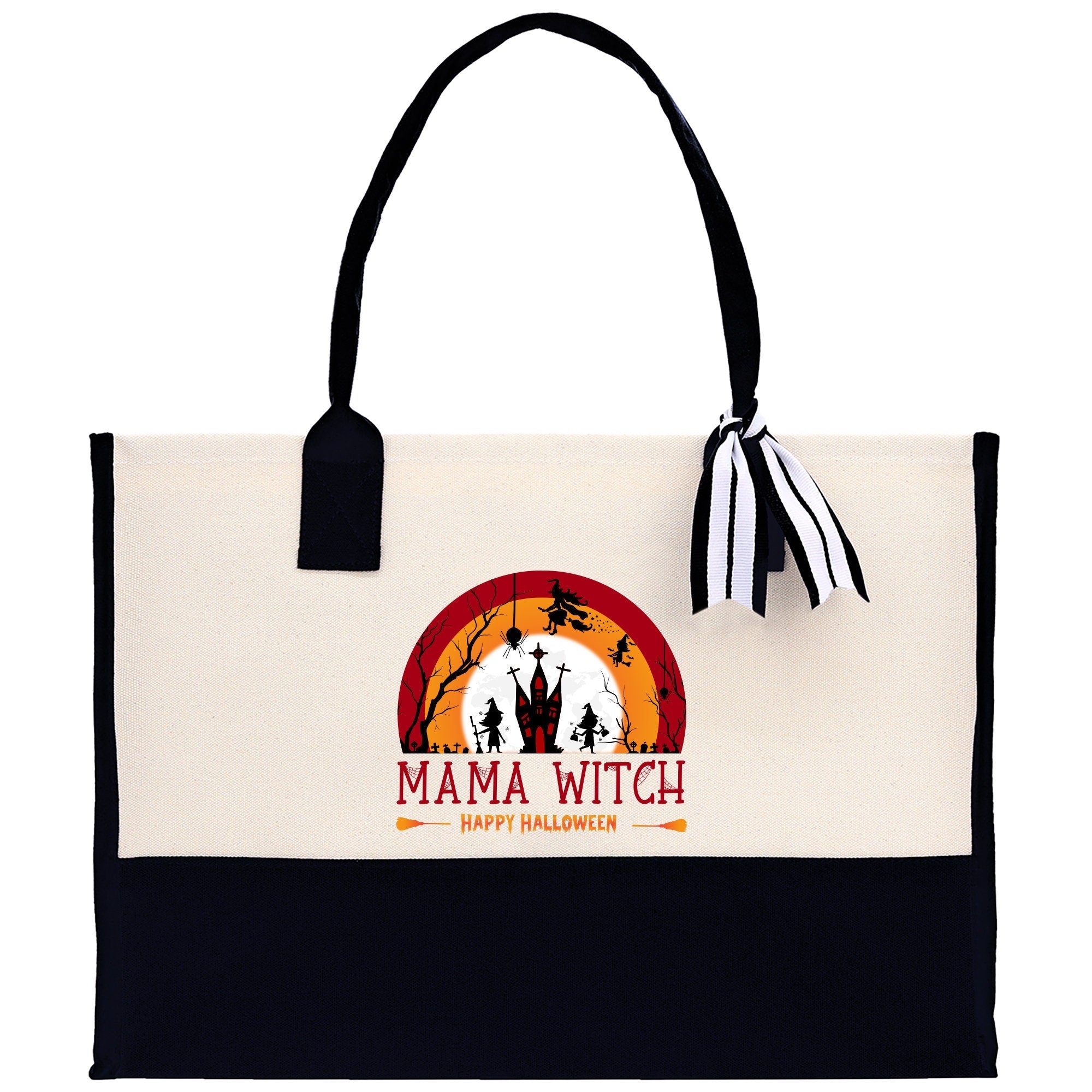 Halloween Trick or Treat Tote Bag Halloween Tote Bag for Kids Halloween Gift Halloween Candy Bag Halloween Doodles Cute Canvas Tote Bag