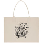 Halloween Trick or Treat Tote Bag Halloween Tote Bag for Kids Halloween Gift Halloween Candy Bag Halloween Doodles Cute Canvas Tote Bag