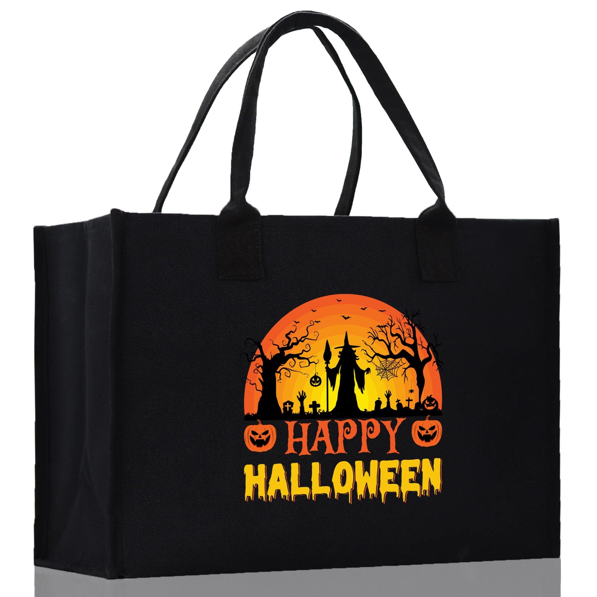 Halloween Trick or Treat Tote Bag Halloween Tote Bag for Kids Halloween Gift Halloween Candy Bag Halloween Doodles Cute Canvas Tote Bag