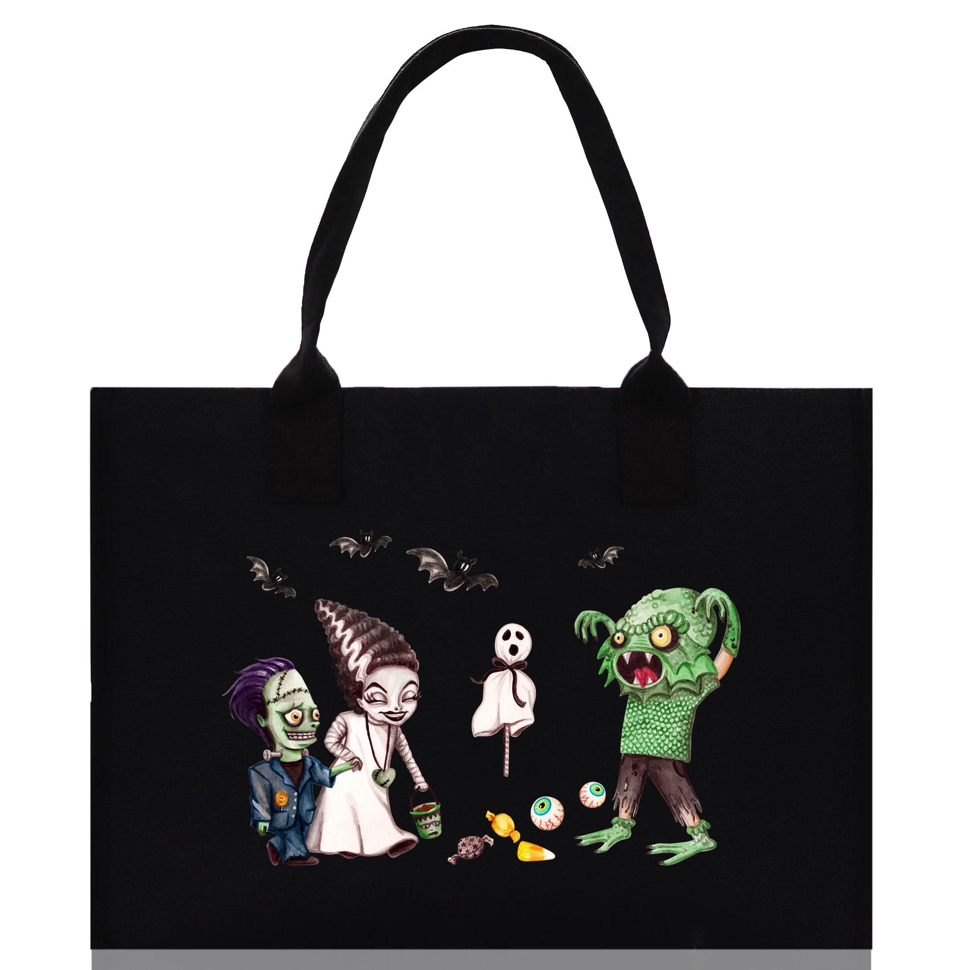 Halloween Trick or Treat Tote Bag Halloween Tote Bag for Kids Halloween Gift Halloween Candy Bag Halloween Doodles Cute Canvas Tote Bag