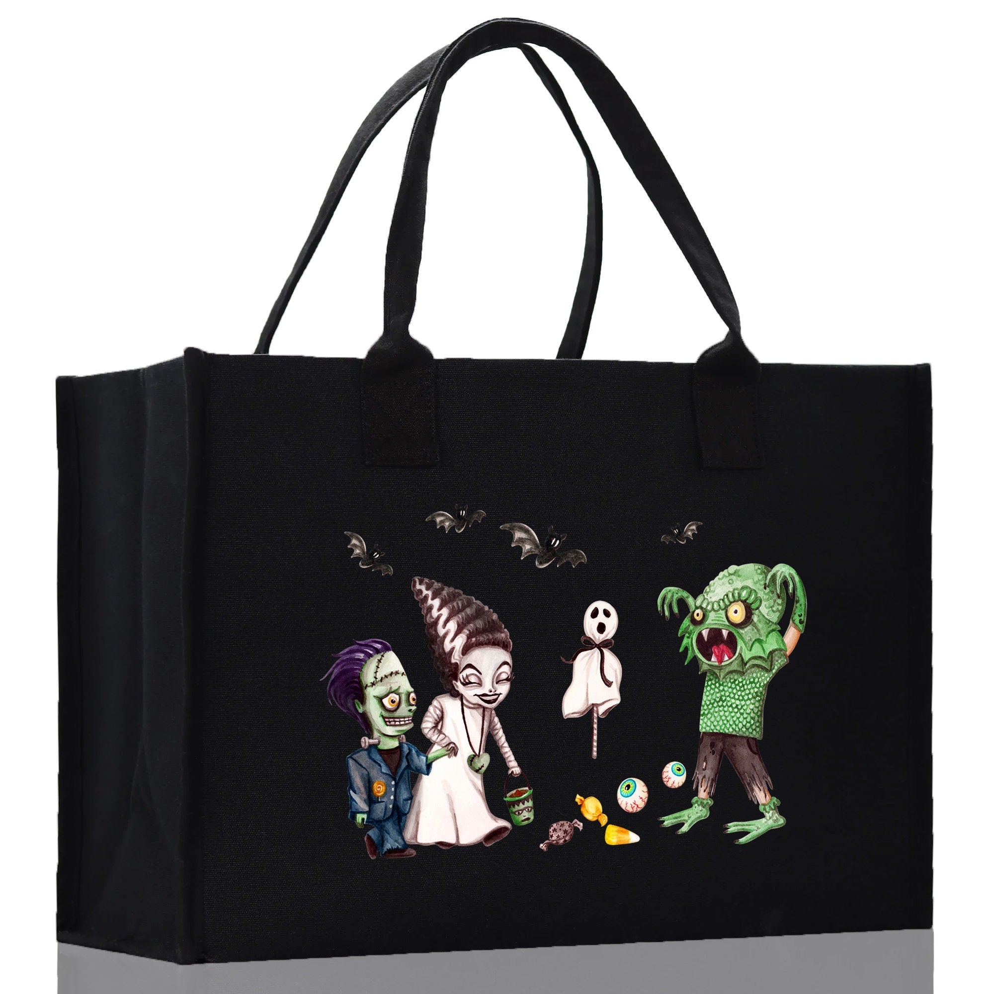 Halloween Trick or Treat Tote Bag Halloween Tote Bag for Kids Halloween Gift Halloween Candy Bag Halloween Doodles Cute Canvas Tote Bag