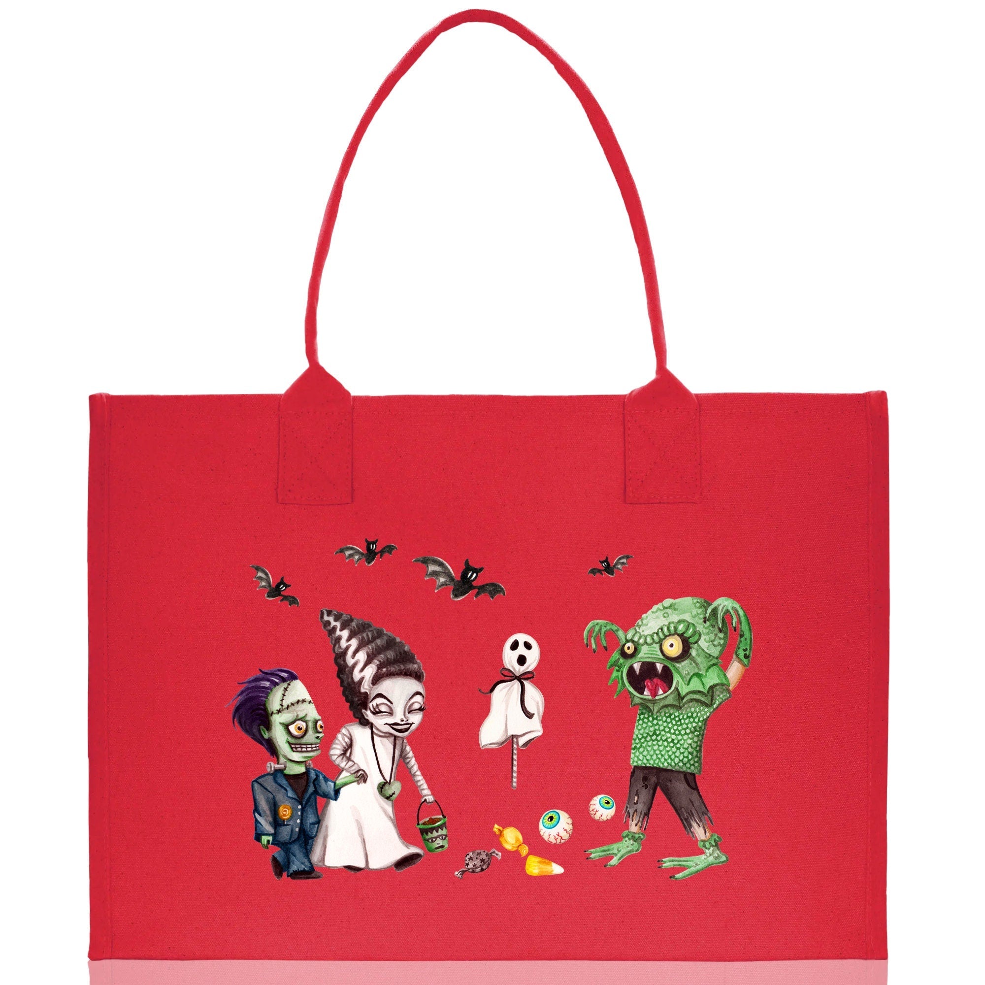 Halloween Trick or Treat Tote Bag Halloween Tote Bag for Kids Halloween Gift Halloween Candy Bag Halloween Doodles Cute Canvas Tote Bag