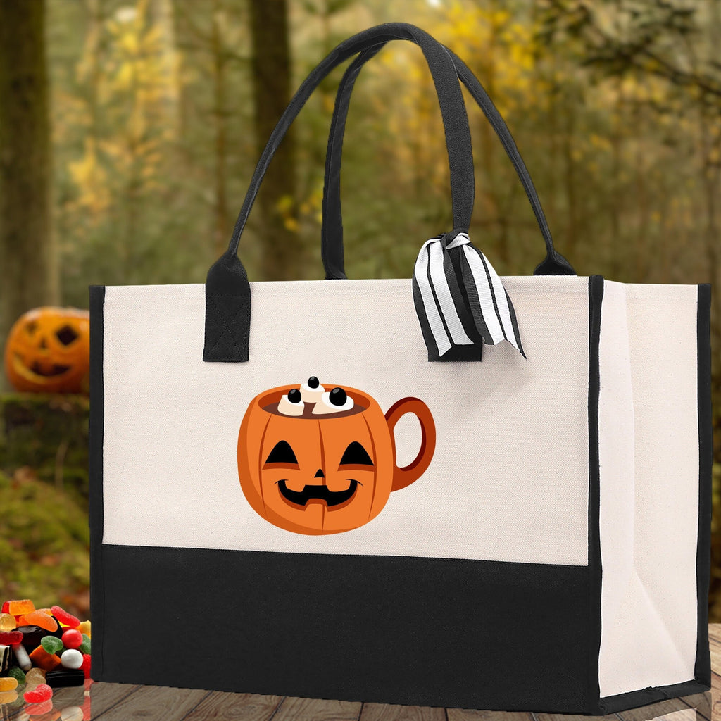 Halloween Trick or Treat Tote Bag Halloween Tote Bag for Kids Halloween Gift Halloween Candy Bag Halloween Doodles Cute Canvas Tote Bag