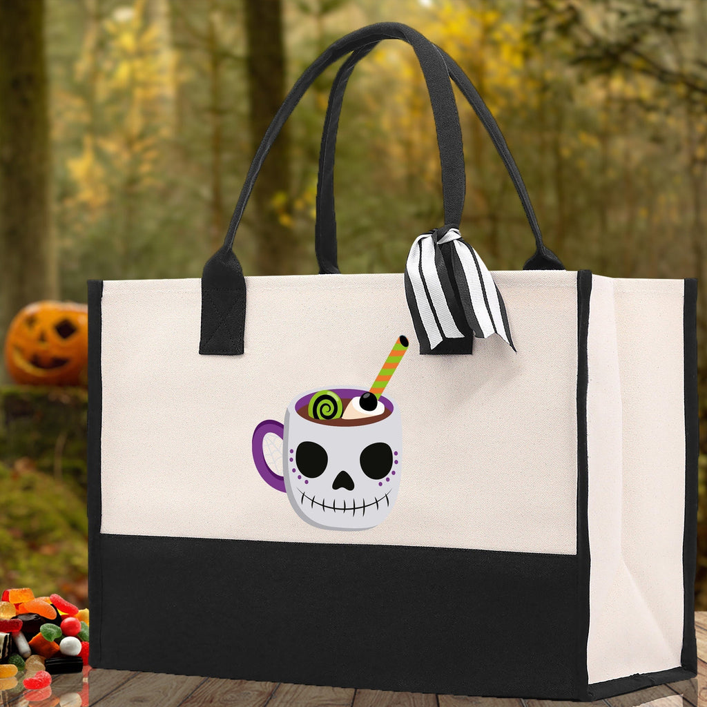 Halloween Trick or Treat Tote Bag Halloween Tote Bag for Kids Halloween Gift Halloween Candy Bag Halloween Doodles Cute Canvas Tote Bag
