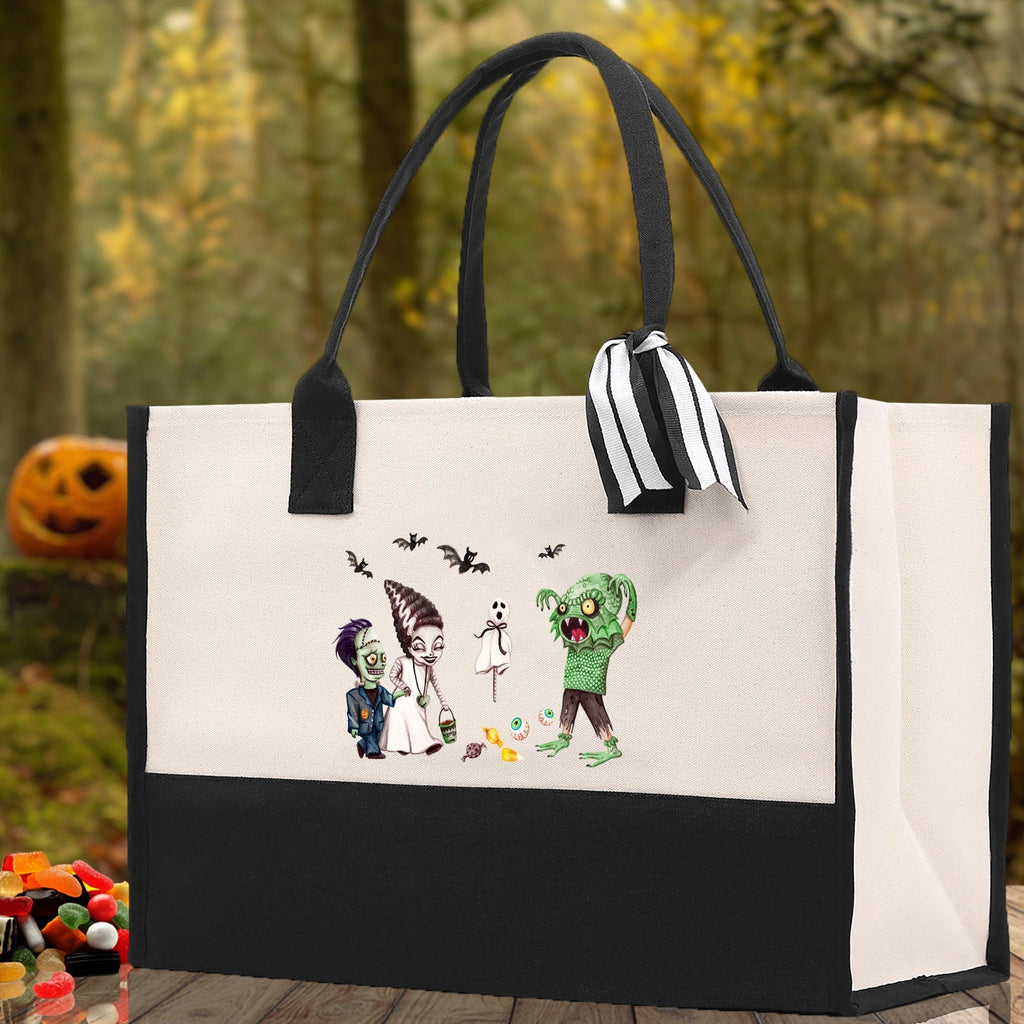 Halloween Trick or Treat Tote Bag Halloween Tote Bag for Kids Halloween Gift Halloween Candy Bag Halloween Doodles Cute Canvas Tote Bag