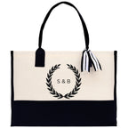 Wedding Monogram Welcome Canvas Tote Bag with Wreath Personalized Wedding Gift Welcome Bag Favor for Guests Custom Wedding Guest Gift