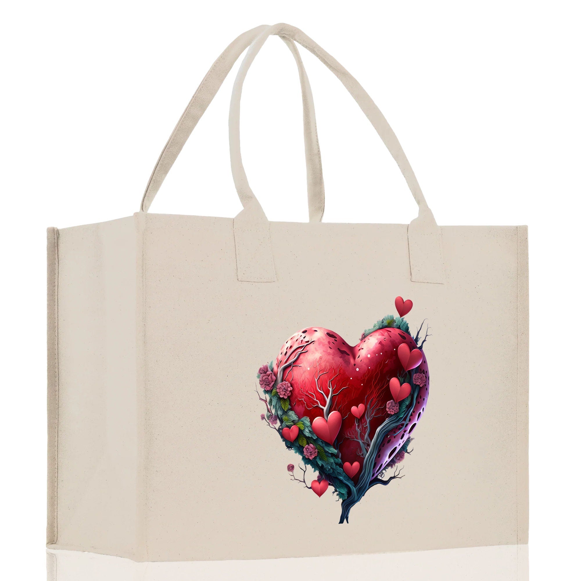 Heart Canvas Tote Bag Happy Valentines Day Gift for Her Love Tote Bag Lovers Gift Mother Day Gift Cute Valentines Gift