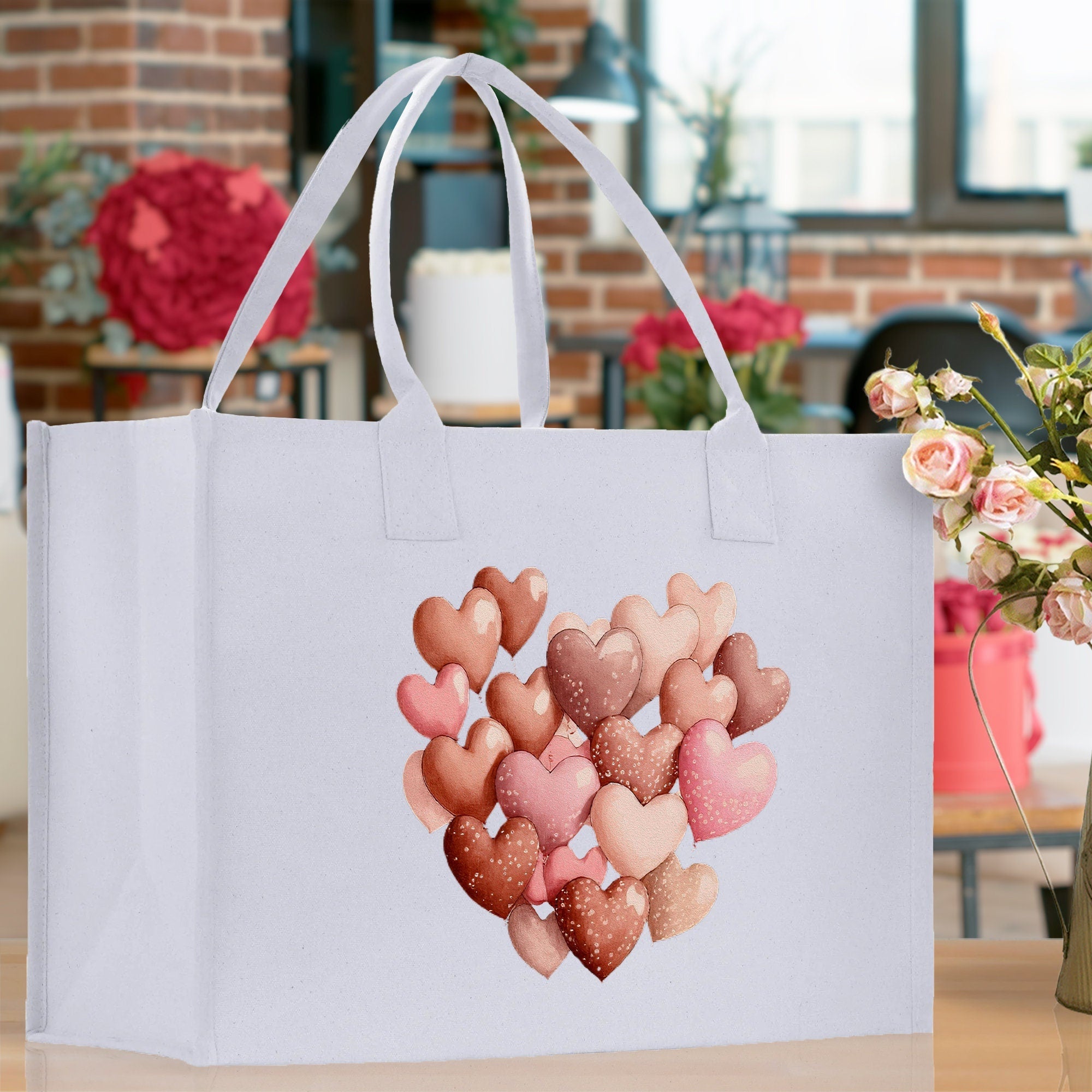 Heart Canvas Tote Bag Happy Valentines Day Gift for Her Love Tote Bag Lovers Gift Mother Day Gift Cute Valentines Gift