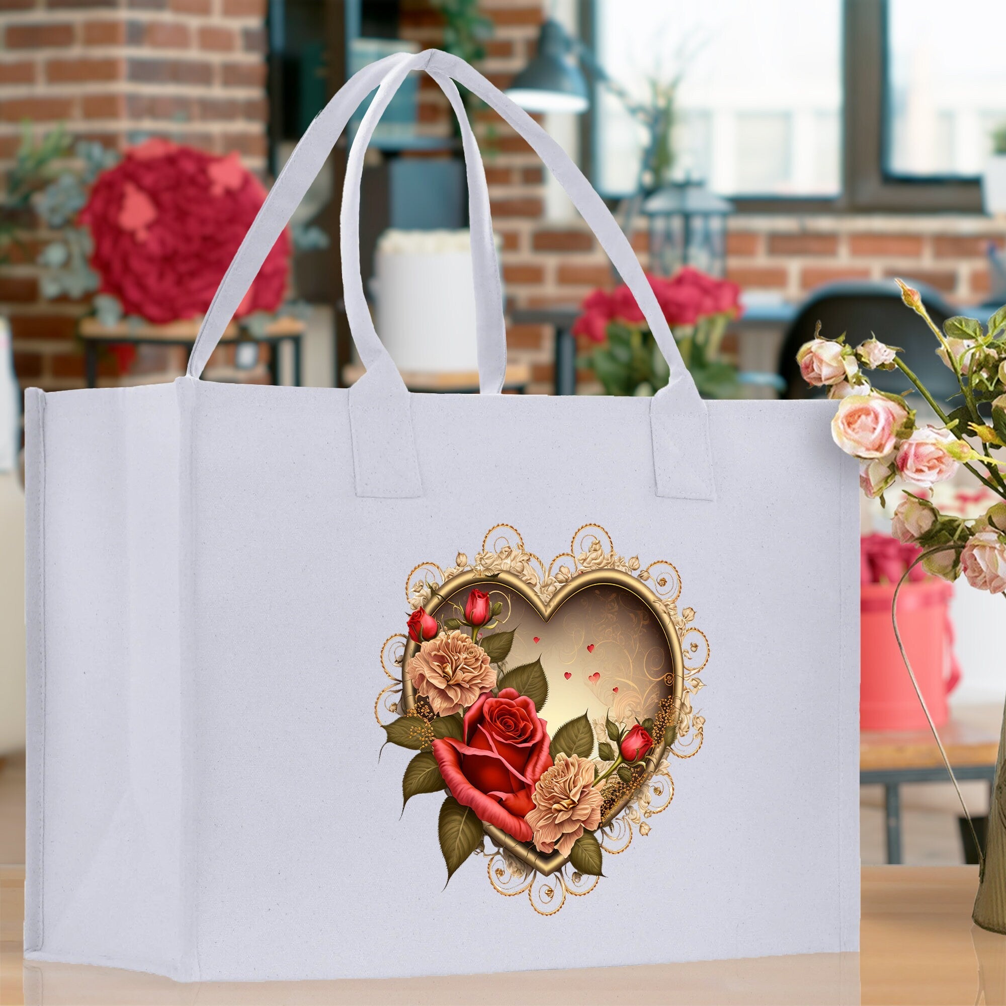 Heart Canvas Tote Bag Happy Valentines Day Gift for Her Love Tote Bag Lovers Gift Mother Day Gift Cute Valentines Gift