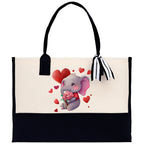 Cute Elephant Heart Canvas Tote Bag Happy Valentines Day Gift for Her Love Tote Bag Lovers Gift Mother Day Gift Cute Valentines Gift