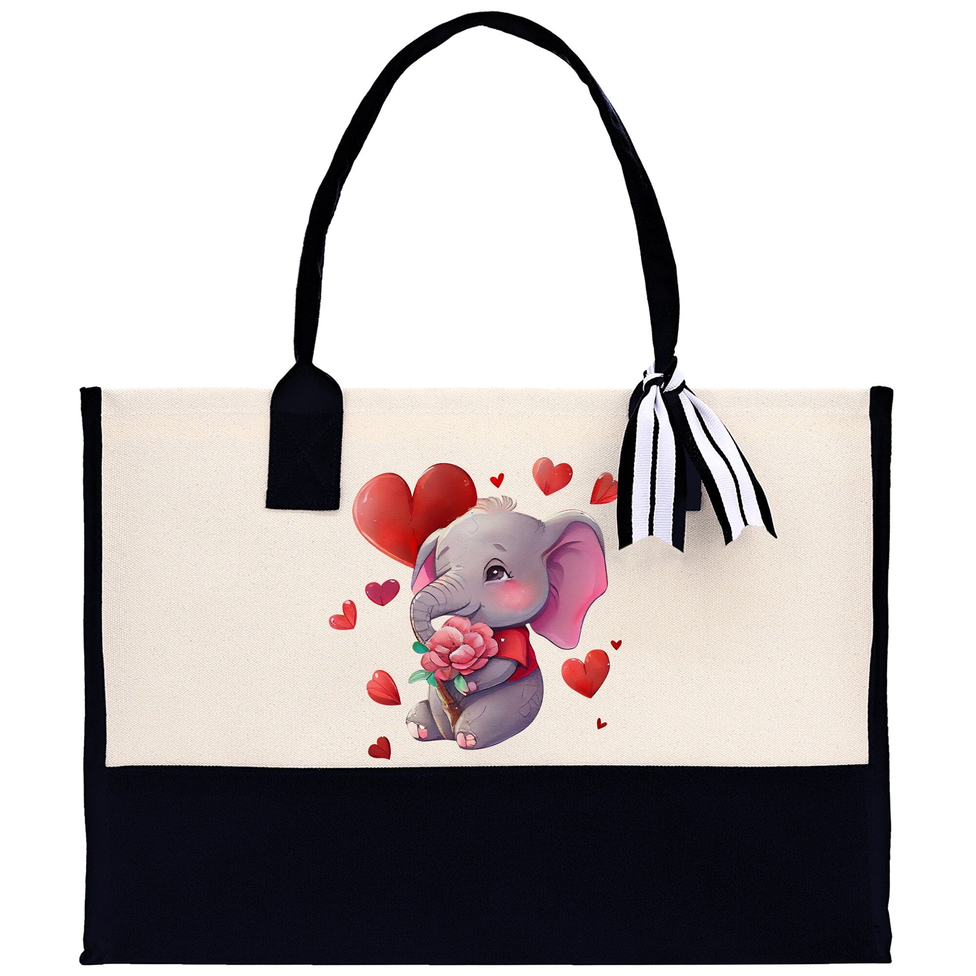 Cute Elephant Heart Canvas Tote Bag Happy Valentines Day Gift for Her Love Tote Bag Lovers Gift Mother Day Gift Cute Valentines Gift