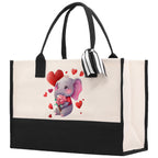 Cute Elephant Heart Canvas Tote Bag Happy Valentines Day Gift for Her Love Tote Bag Lovers Gift Mother Day Gift Cute Valentines Gift