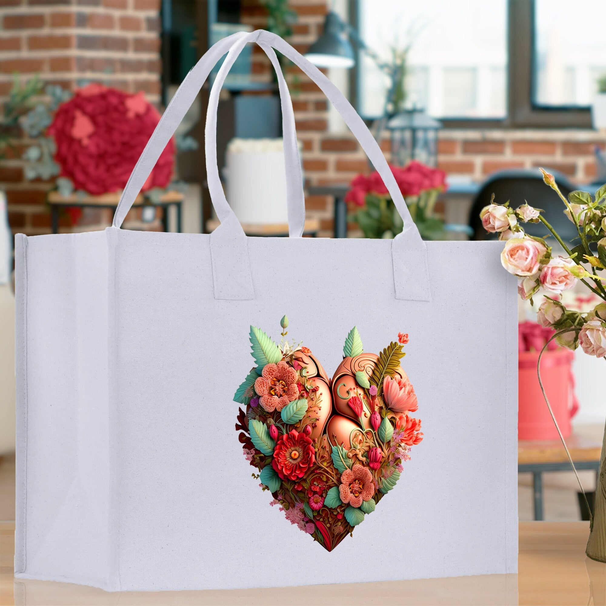 Heart Canvas Tote Bag Happy Valentines Day Gift for Her Love Tote Bag Lovers Gift Mother Day Gift Cute Valentines Gift