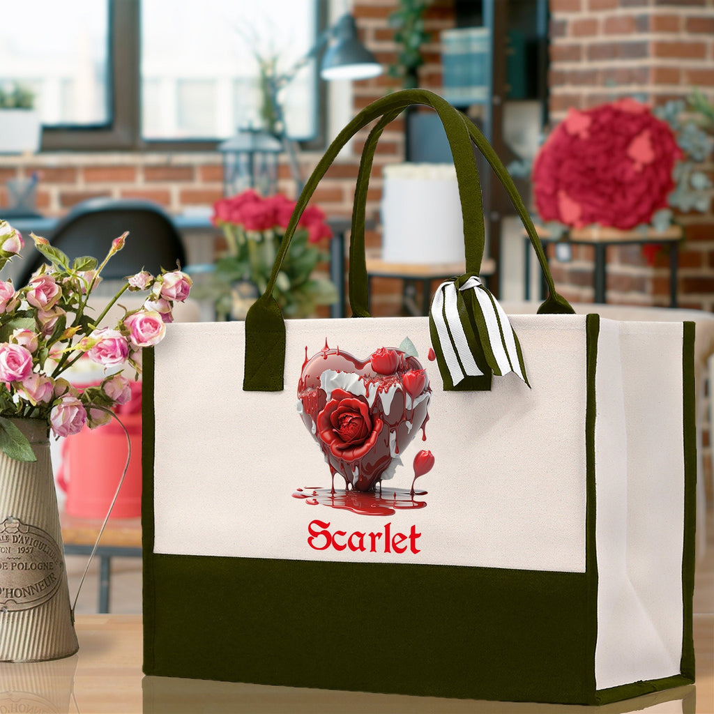 Personalized Heart Canvas Tote Bag Happy Valentines Day Gift Love Tote Bag Customize Lovers Gift Mother Day Gift Cute Valentines Gift