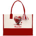 Personalized Heart Canvas Tote Bag Happy Valentines Day Gift Love Tote Bag Customize Lovers Gift Mother Day Gift Cute Valentines Gift