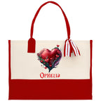 Personalized Heart Canvas Tote Bag Happy Valentines Day Gift Love Tote Bag Customize Lovers Gift Mother Day Gift Cute Valentines Gift