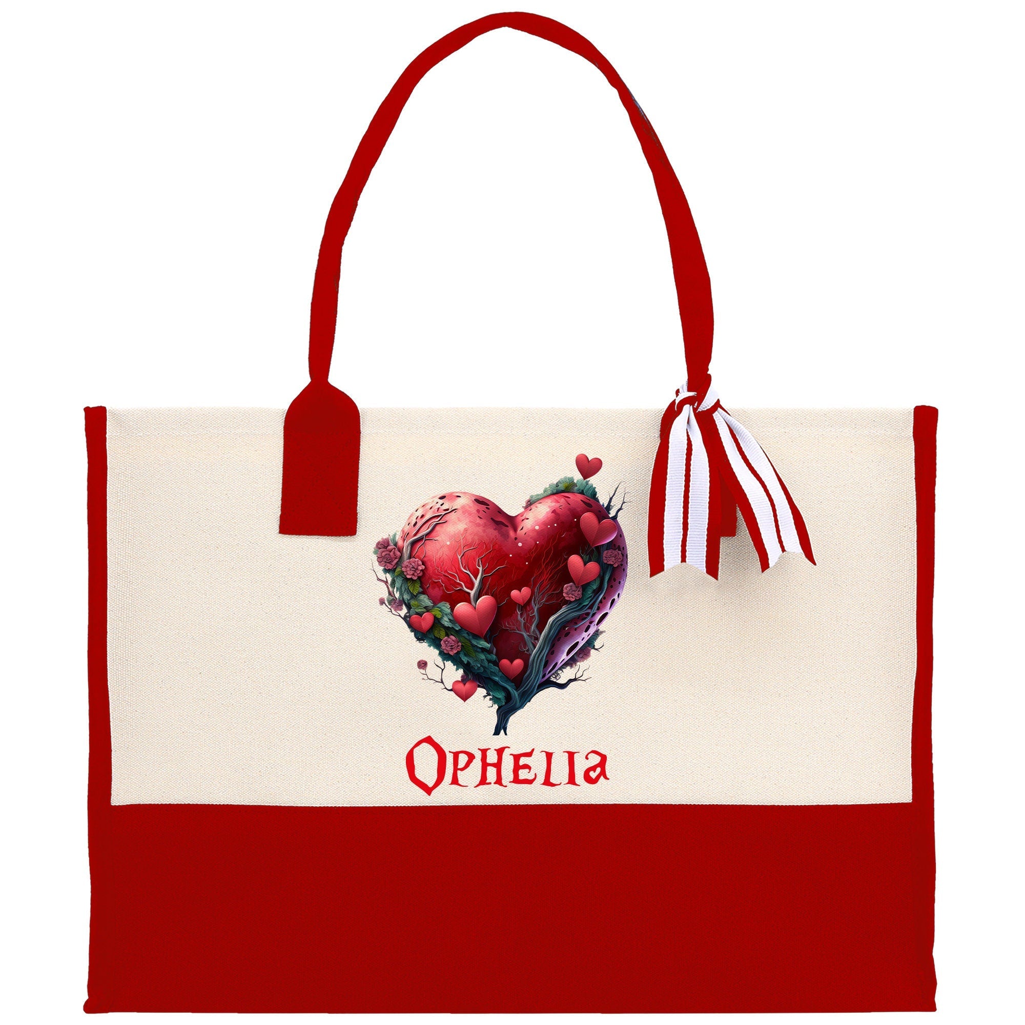 Personalized Heart Canvas Tote Bag Happy Valentines Day Gift Love Tote Bag Customize Lovers Gift Mother Day Gift Cute Valentines Gift