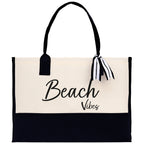 Beach Vibes Canvas Tote Bag Birthday Gift for Her Weekender Tote Bag Beach Tote Bag Large Beach Tote Bag