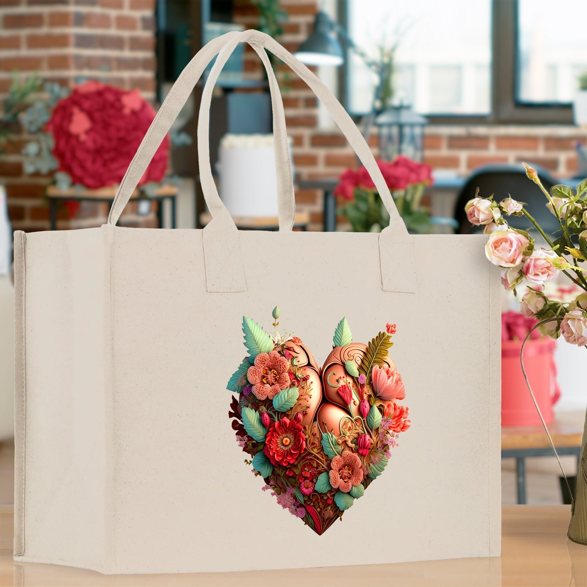 Heart Canvas Tote Bag Happy Valentines Day Gift for Her Love Tote Bag Lovers Gift Mother Day Gift Cute Valentines Gift