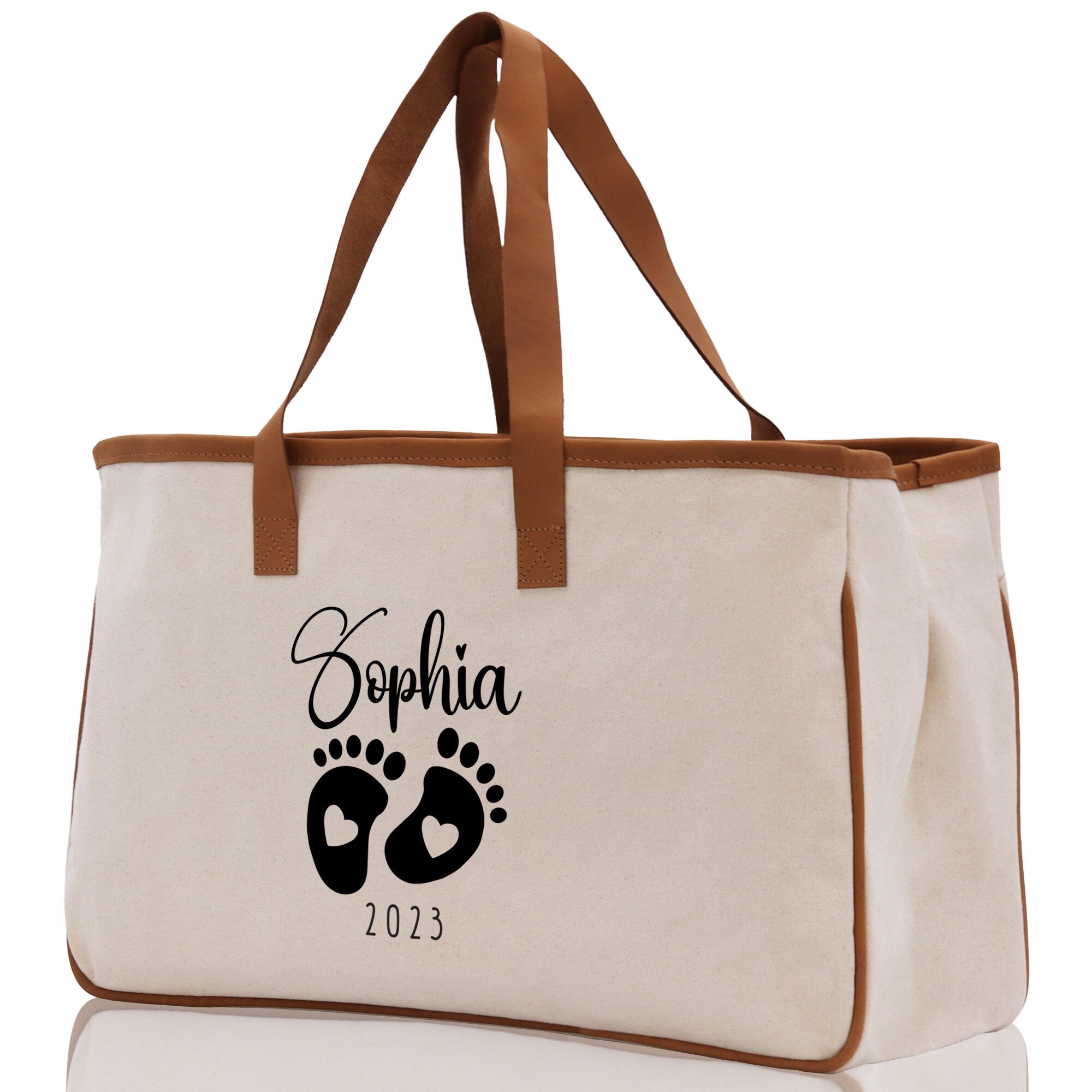 Baby Feet Personalized Name and Date Tote Bag for New Mom Pregnant Mom Shower Gift Baby Footprints Labor & Delivery Chick Tote Carrying Bag