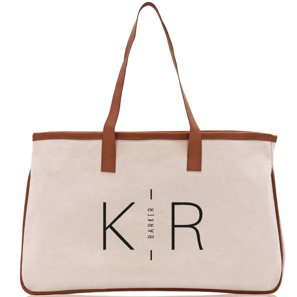 Initials and Last Name Customized Embroidered Tote Bag 100% Cotton Canvas Chic Personalized Tote Bag for Bridesmaid Anniversary Wedding Day