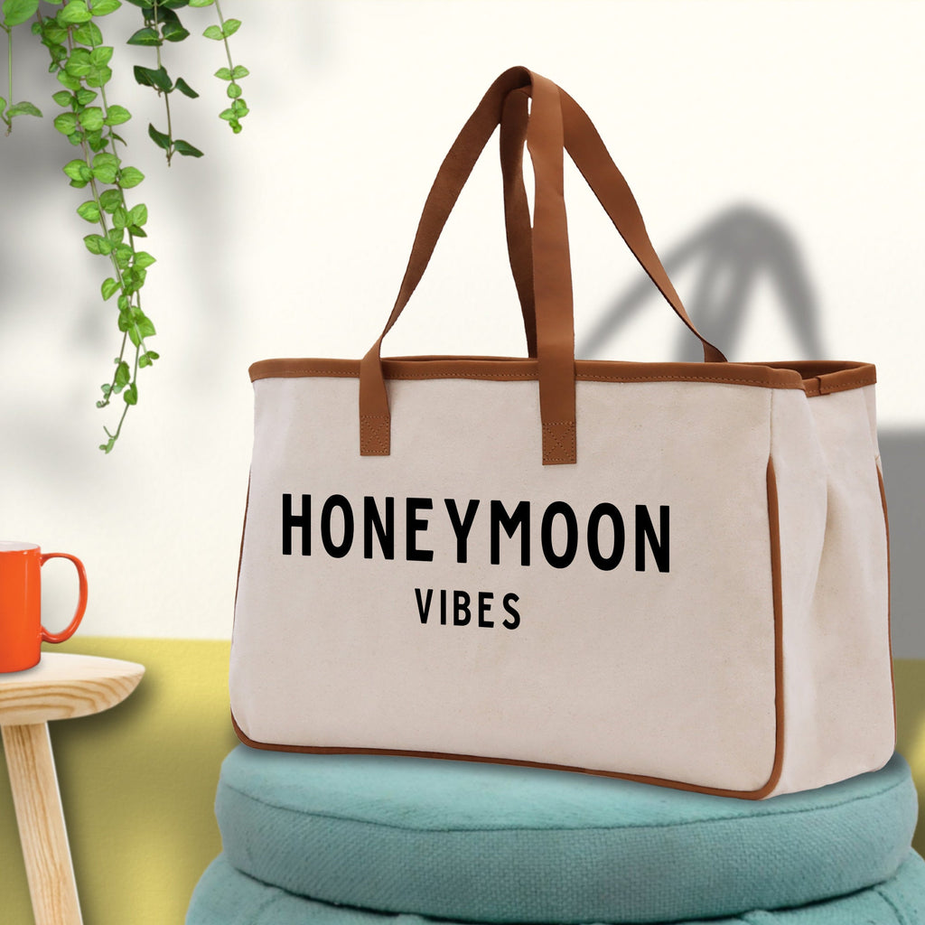 Honeymoon Vibes Beach Tote Bag - Large Chic Tote Bag - Gift for Her - Weekender Bag - Honeymooners Honeymoon Gifts Bridal Gift Newlyweds