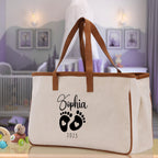 Baby Feet Personalized Name and Date Tote Bag for New Mom Pregnant Mom Shower Gift Baby Footprints Labor & Delivery Chick Tote Carrying Bag