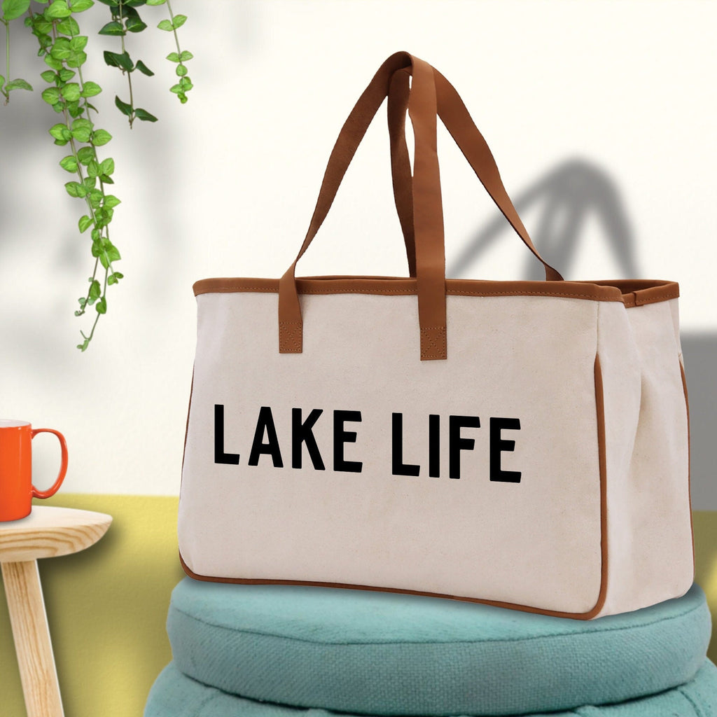 Lake Life Tote Bag - Large Chic Tote Bag - Gift for Her - Girls Weekend Tote - Weekender Bag - Weekend Tote - Boat Bag - Lake Life Gift