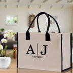 Initials and Date Customized Embroidered Tote Bag 100% Cotton Canvas and Chic Personalized Tote Bag for Bridesmaid Anniversary Wedding Day