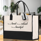 You Are Loved You Are Valued You Are Beautiful Canvas Tote Bag Birthday Gift for Her Weekender Tote Bag Beach Tote Bag Large Beach Tote Bag