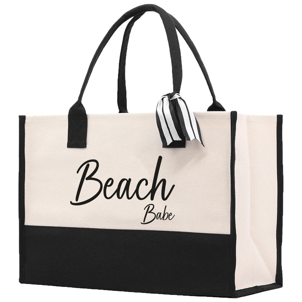 Beach Babe Canvas Tote Bag Birthday Gift for Her Weekender Tote Bag Beach Tote Bag Large Beach Tote Bag