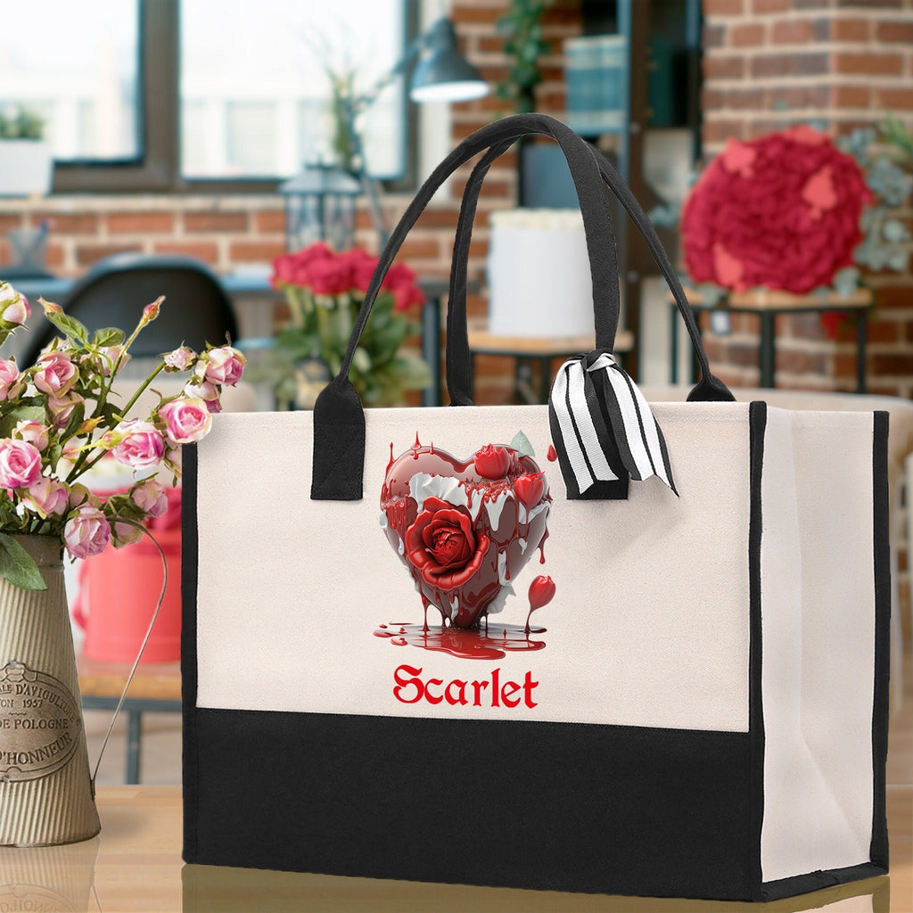 Personalized Heart Canvas Tote Bag Happy Valentines Day Gift Love Tote Bag Customize Lovers Gift Mother Day Gift Cute Valentines Gift