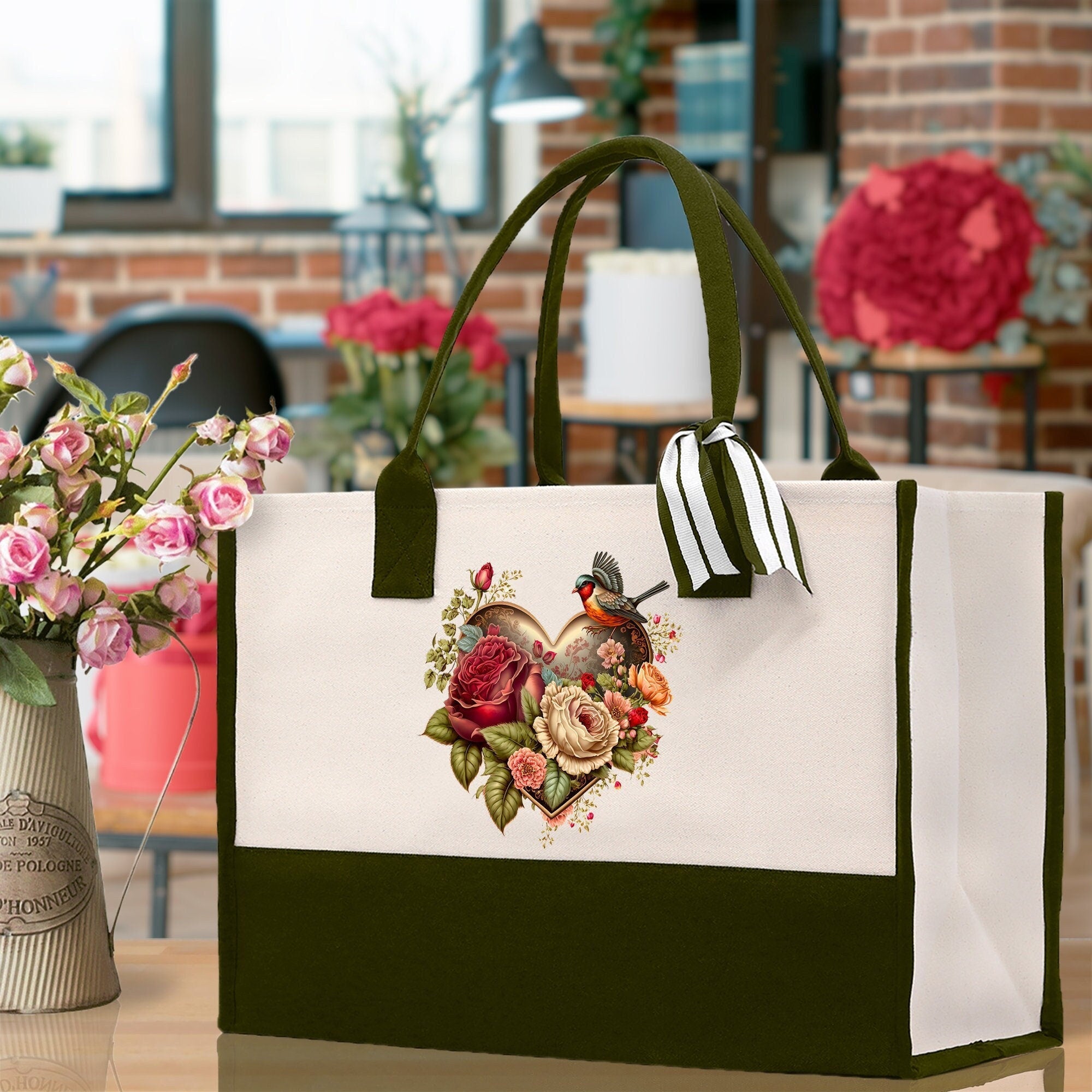 Heart Canvas Tote Bag Happy Valentines Day Gift for Her Love Tote Bag Lovers Gift Mother Day Gift Cute Valentines Gift