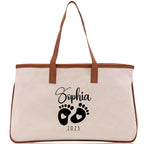 Baby Feet Personalized Name and Date Tote Bag for New Mom Pregnant Mom Shower Gift Baby Footprints Labor & Delivery Chick Tote Carrying Bag