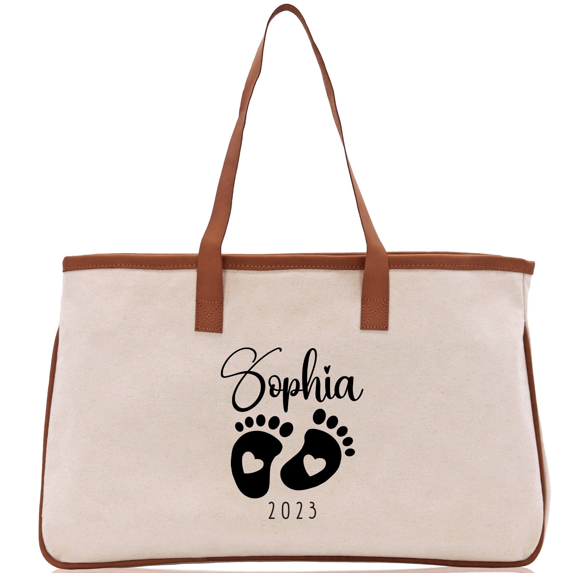 Baby Feet Personalized Name and Date Tote Bag for New Mom Pregnant Mom Shower Gift Baby Footprints Labor & Delivery Chick Tote Carrying Bag