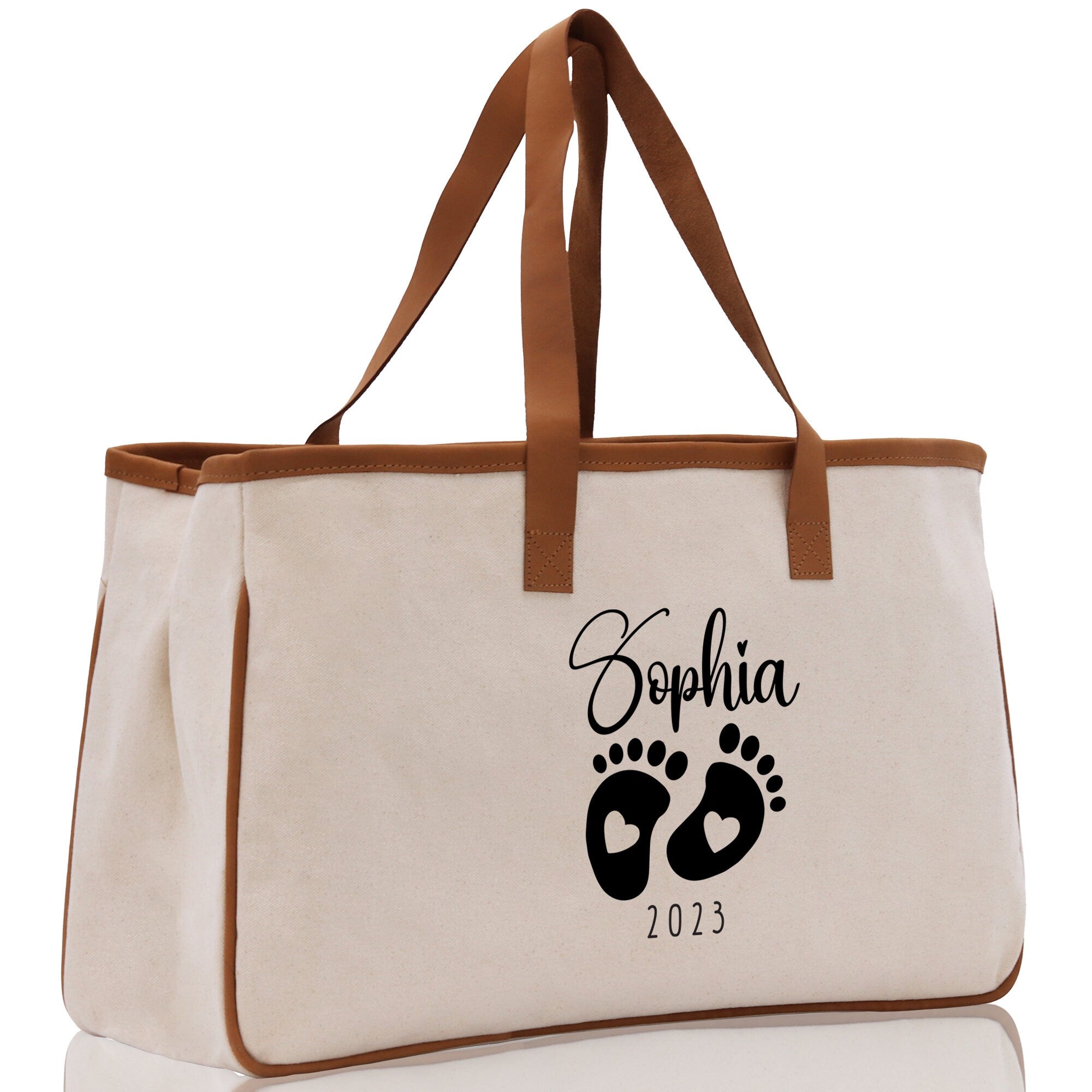 Baby Feet Personalized Name and Date Tote Bag for New Mom Pregnant Mom Shower Gift Baby Footprints Labor & Delivery Chick Tote Carrying Bag