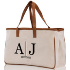 Initials and Date Customized Embroidered Tote Bag 100% Cotton Canvas and Chic Personalized Tote Bag for Bridesmaid Anniversary Wedding Day
