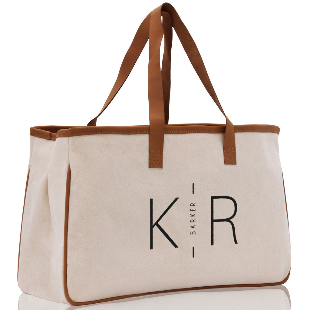 Initials and Last Name Customized Embroidered Tote Bag 100% Cotton Canvas Chic Personalized Tote Bag for Bridesmaid Anniversary Wedding Day