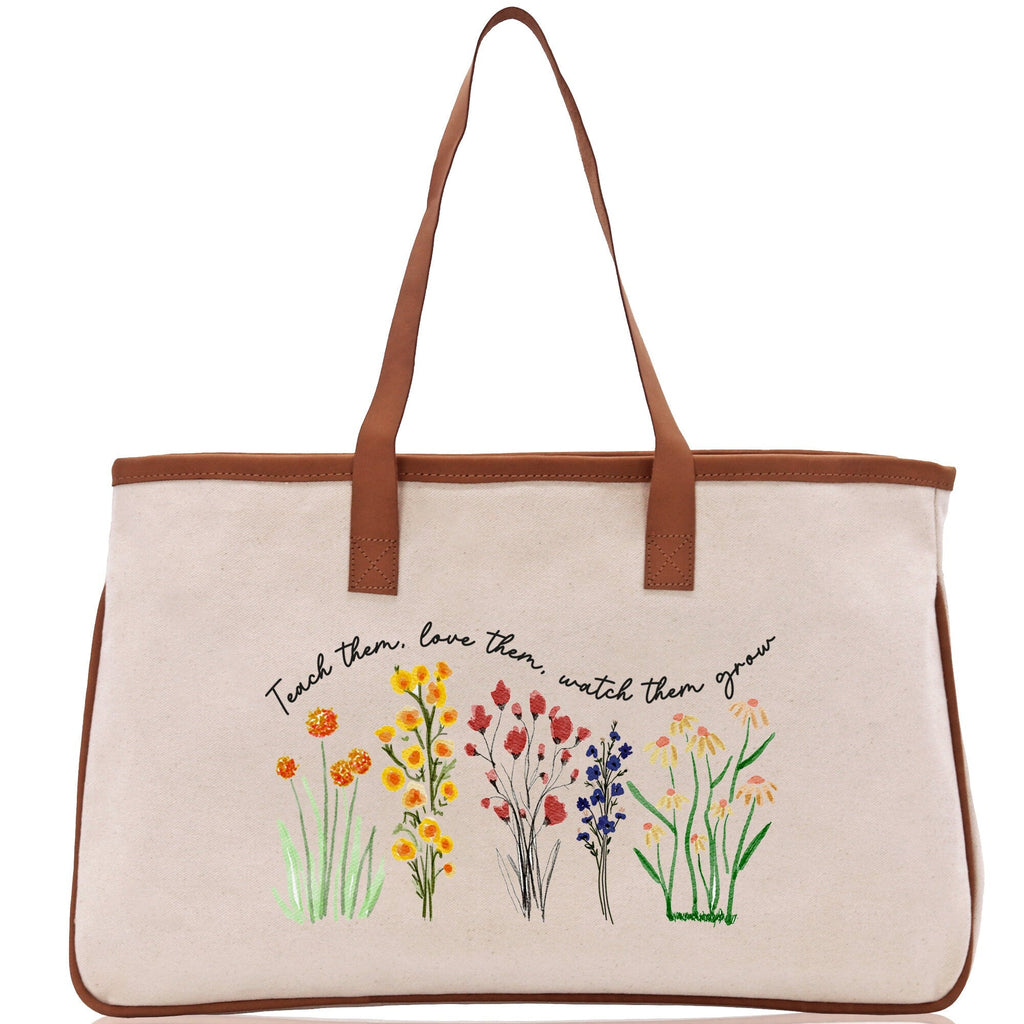 Teacher Floral Tote Bag Teacher Wildflower Graphic Tote Teacher Life Tote Bag Teacher Flower Bag Gift for Teacher Wildflower Book Bag