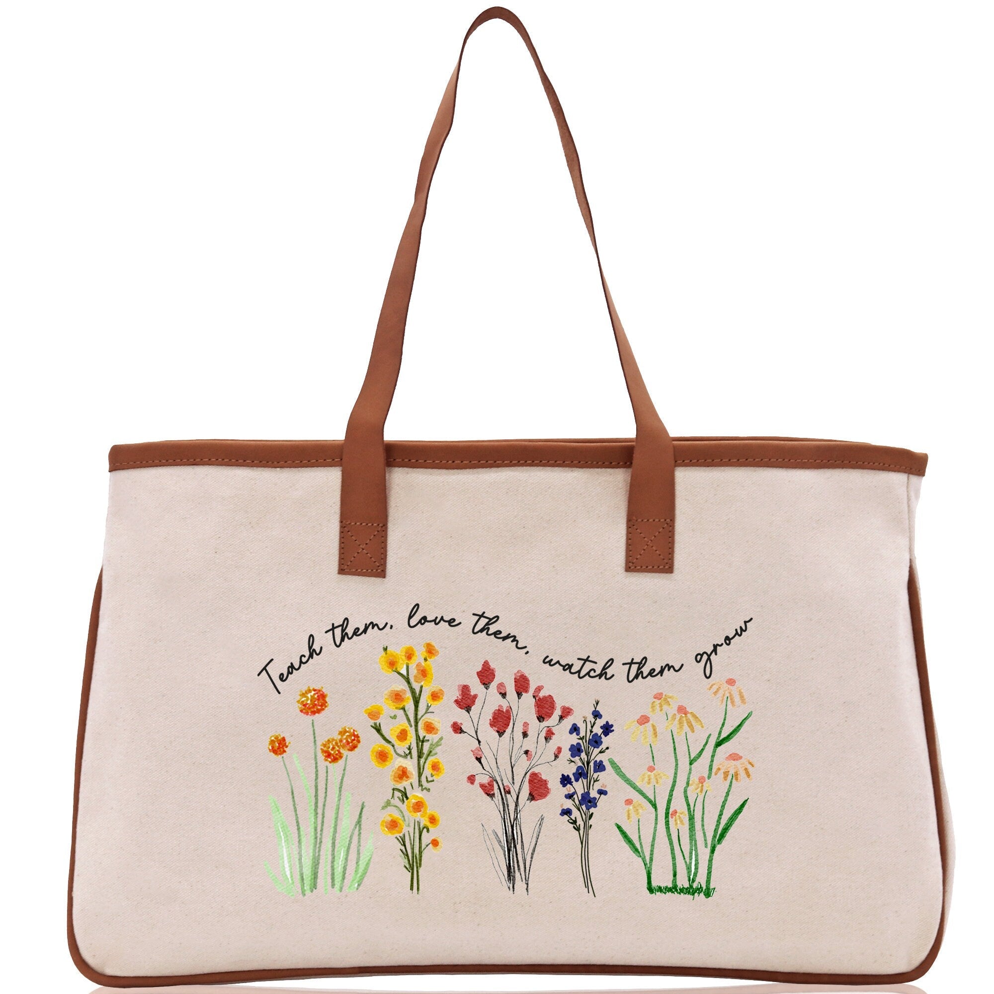 Teacher Floral Tote Bag Teacher Wildflower Graphic Tote Teacher Life Tote Bag Teacher Flower Bag Gift for Teacher Wildflower Book Bag
